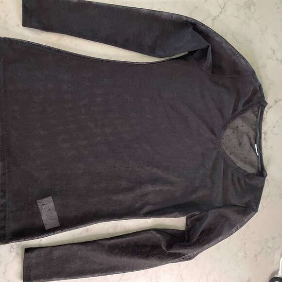 Black Sheer Long Sleeve Dot Party Top Size Small - Picture 9 of 9